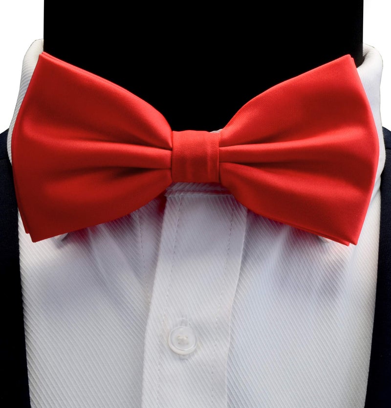 GUSLESON Mens Adjustable Solid Red Bow Tie Pre-tied Wedding Bowtie and Pocket Square Cufflink Set With Box (0570-12) - Image 4
